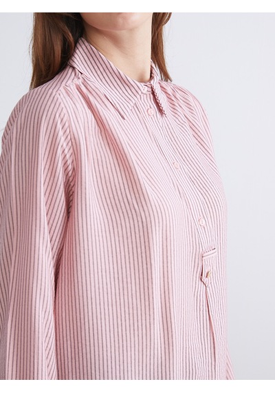Lcwaıkıkı Classic Pembe Gömlek Yaka Çizgili Oversize Kadın Tunik