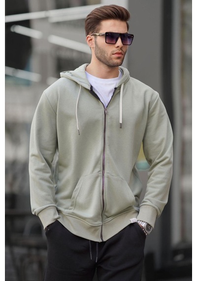 Madmext Mint Yeşili Fermuarlı Kapüşonlu Sweatshirt 6161-mint Yeşili Mint