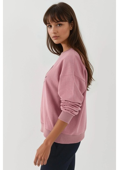 Hiccup Baskılı Yuvarlak Yaka Sweatshirt Tozlu Gül Pembesi