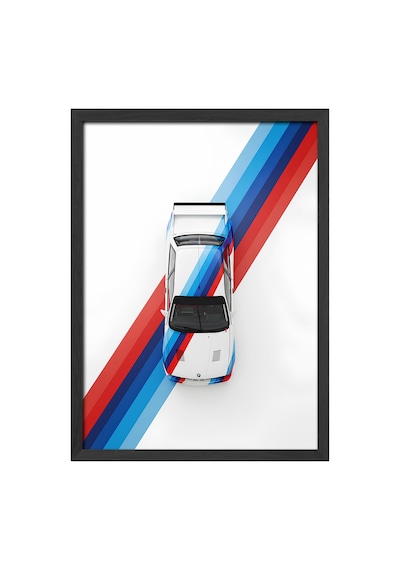Bmw E30 Siyah Ahşap Çerçeveli Poster, Dekoratif Araba Duvar Tablosu
