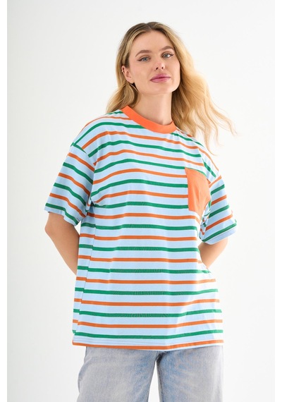 Alexandergardı Cep Detaylı Çizgili T-shirt Mavi