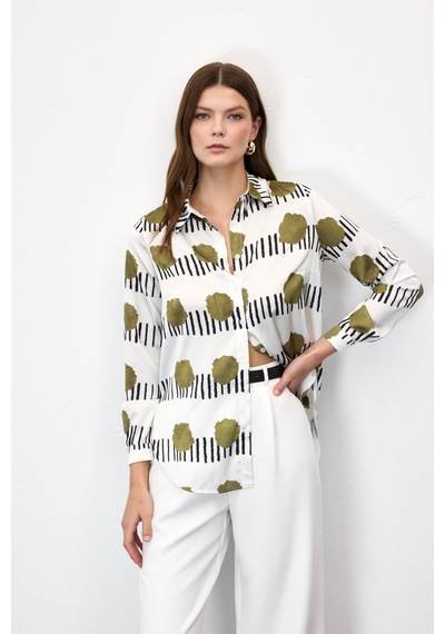 Sateen Desenli Klasik Gömlek - Haki-137020 haki