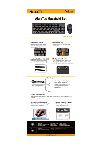 A4-tech Km-72620d Usb Standart Türkçe Q Klavye/mouse Set Lazer