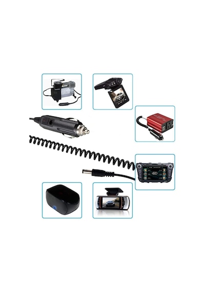 12v 2a Spiral Kablolu Çakmak Şarj Aleti 5.5x2.5mm Uçlu Sigortalı Çok Amaçlı Oto Çakmak Adaptörü
