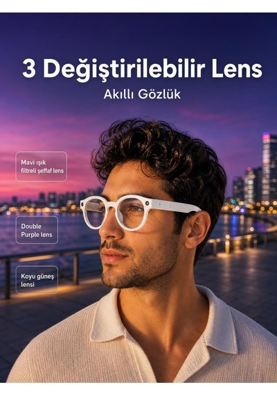 3 Değiştirilebilir Lensli Akıllı Gözlük Mb-s1 Yapay Zeka Sesli Asistan Beyaz