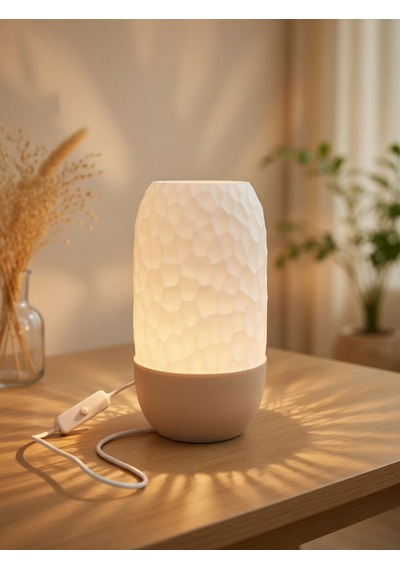 Modern Ribbed Dokulu Gece Lambası - Işık Led Abajur Yatak Başı Dekoratif Lamba Bej-beyaz