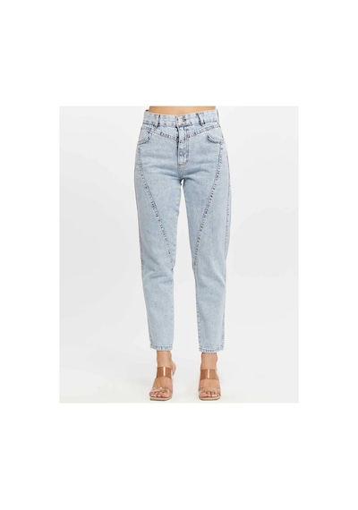 Kene Jeans Yüksek Bel Ön Conta Çımalı Mom Kot Jeans Buz Kar