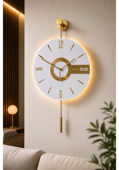 MetaQuartz Aksesuar Elite Kardelen Gold Çembersiz Model - Pilli Led Sistemi - Metal Duvar Saati