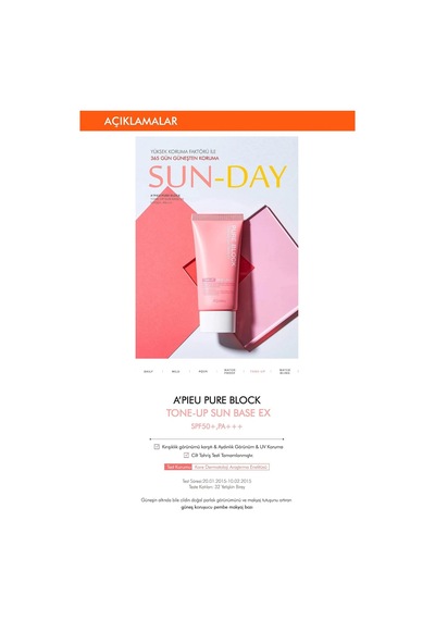 Aydınlık Görünüm Sunan Güneş Koruyucu A'pıeu Pure Block Tone-up Sun Base Ex Spf50 Pa 50 Mililit