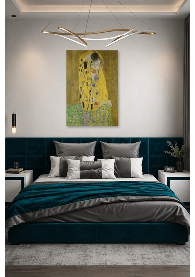 Tam Renk Tekli Gustav Klimt Öpücük The Kiss Dekoratif Kanvas Duvar Tablosu Çok Renkli