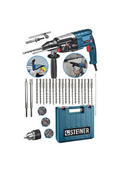 Steiner 4000 W Darbeli Kırıcı Delici Matkap + Mandren + 20 Parça Uç