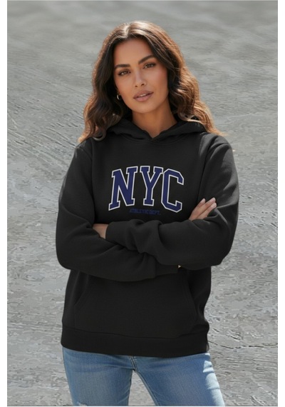 Uyguntarz Unisex Nyc Tasarım Baskılı Kapüşonlu Sweatshirt siyah