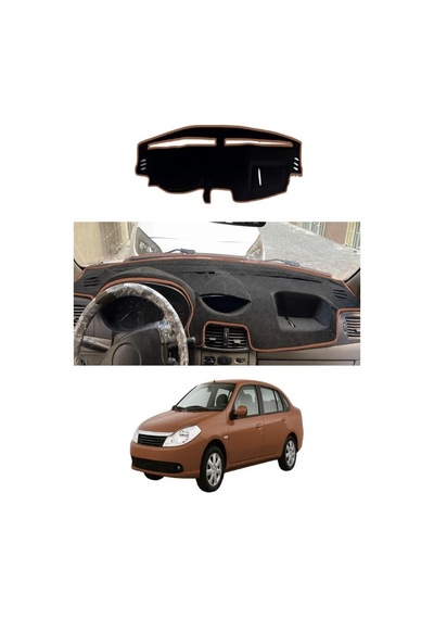 Renault - Symbol Airbagsiz 1999-2008 Uyumlu Torpido Koruma Kılıfı - Kahverengi Şeritli