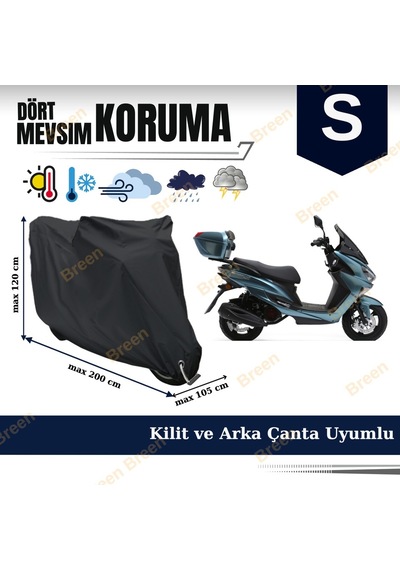 Breen Siyah Arka Çanta Ve Kilit Uyumlu S Beden Motosiklet Brandası