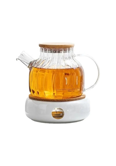 1000 Ml Isıya Dayanıklı Bambu Kapaklı Borosilikat Cam Demlik Ocak Üstü Şeffaf Bitki Çayı