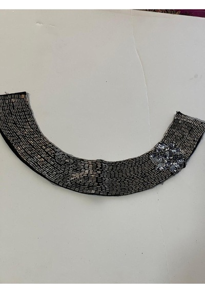 36x6 Cm Taşlı Boncuklu Tasarım Kıyafet Yaka Aksesuarı Aplik Dikiş