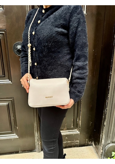 Just Polo Kadın Zincir Askılı Günlük Ve Özel Kullanıma Uygun Şık Tasarımlı Omuz & Çapraz Çanta Shoulder Bag Krem