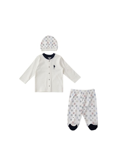 U.S. Polo Assn. Krem Çıtçıtlı Uspa Desen Bebek 3'lü Takım Krem