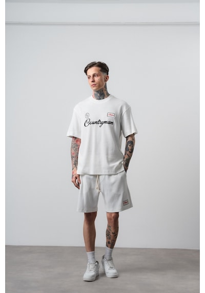 Erkek Countryman Nakışlı Regular Fit T-shirt Şort Takım Ekru