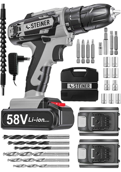 Steiner V-tech 58 V 5 Ah Darbeli Şarjlı Çift Akülü Vidalama Matkap Gri Steiner V-tech 58 V 5 Ah Darbeli Şarjlı Çift Akülü Vidalama Matkap Gri