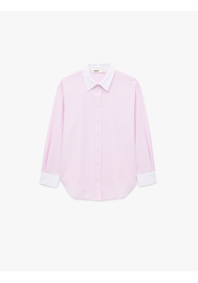 Koton Düğmeli Slim Fit Klasik Yaka Renk Bloklu Uzun Kollu Gömlek Pınk Strıpe 7wak60049uw Pembe Çizgili