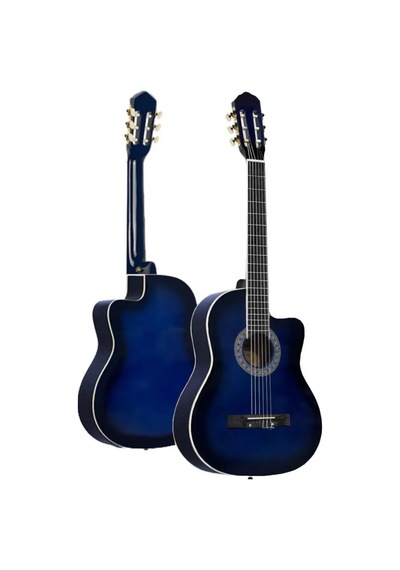 4/4 Klasik Gitar Seti Mavi Kesik Kasa Sap Ayarlı Gül Klavye Flatolu Orta Kalite