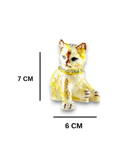 Taş Detaylı Sarı Kedi Biblo Çelik Metal 7x6 CM
