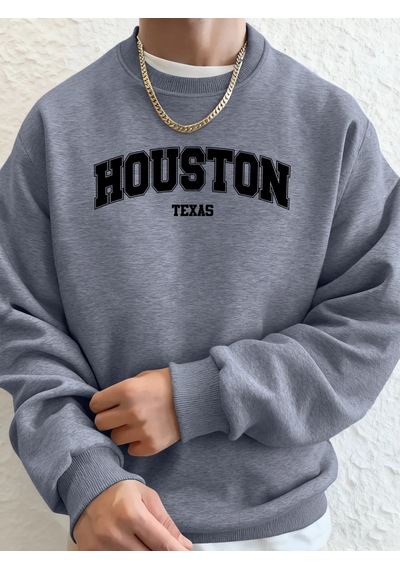 Startmore Tarzsokak Houston Texas Sanat Mektup Baskı Erkek Sonbahar Sıcak Tişörtü Rahat Moda Kapşonlu Spor Uzun K Gri
