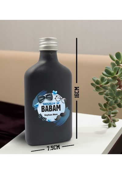 Bk Gift Kişiye Özel İsimli Baba Temalı Antrasit Tasarım Cam Şişede Kolonya 200 Ml & Siyah Metal Roller Kalem Hediye Seti-9, Babaya Hediye, Babalar Gün
