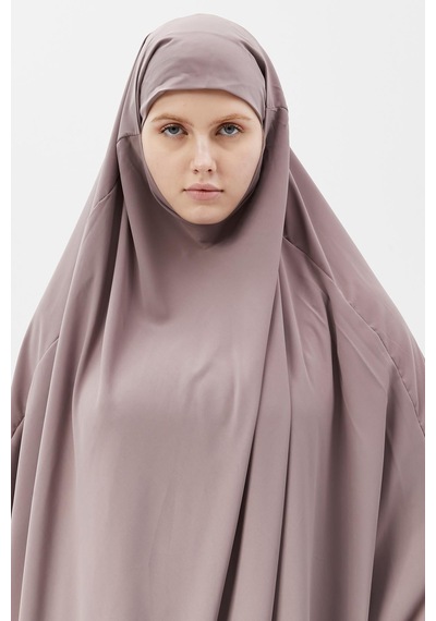 Altobeh Kadın Tesettür Medine İpeği Çarşaf Üstü Peçeli Sufle Hijab Koyu Gül Kurusu