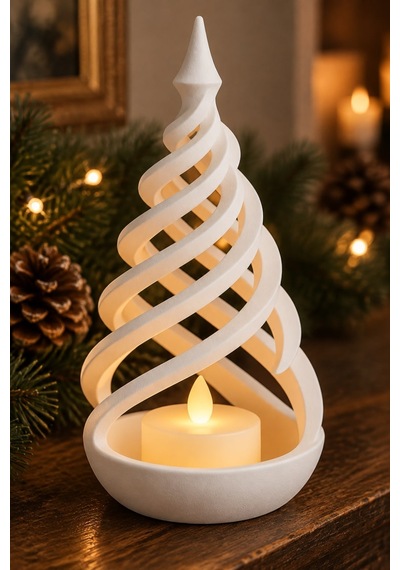 Minimalist Spiral Noel Ağacı Şeklinde Led Mum Tutucu Beyaz