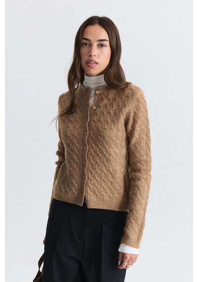 Antioch Saç Örgü Detaylı Triko Hırka Camel