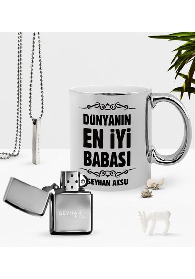 Kişiye Özel Dünyanın En İyi Babası Krom Kupa Benzinli Çakmak Koly N11.1473