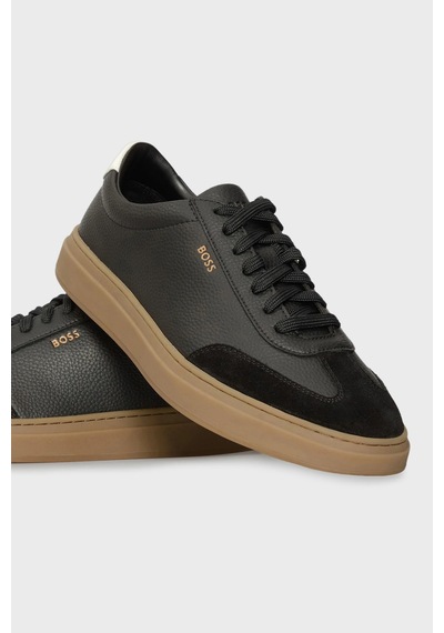 Boss Logolu Deri Süet Detaylı Sneaker Ayakkabı Erkek Ayakkabı 50552852 012 Siyah