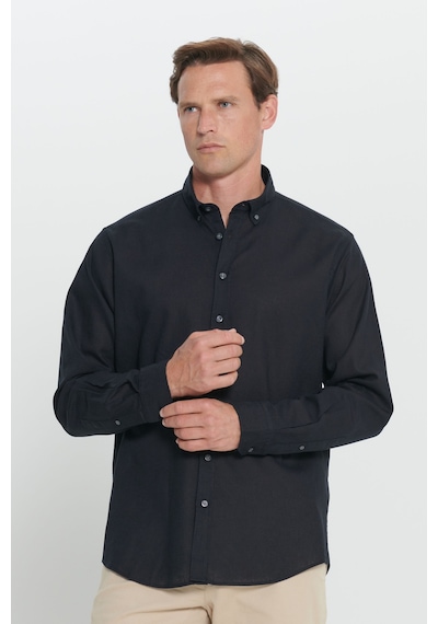 AC&Co / Altınyıldız Classics Erkek Sıyah Comfort Fit Rahat Kesim Düğmeli Yaka Keten Gömlek - Siyah AC&Co / Altınyıldız Classics Erkek Sıyah Comfort Fit Rahat Kesim Düğmeli Yaka Keten Gömlek - Siyah