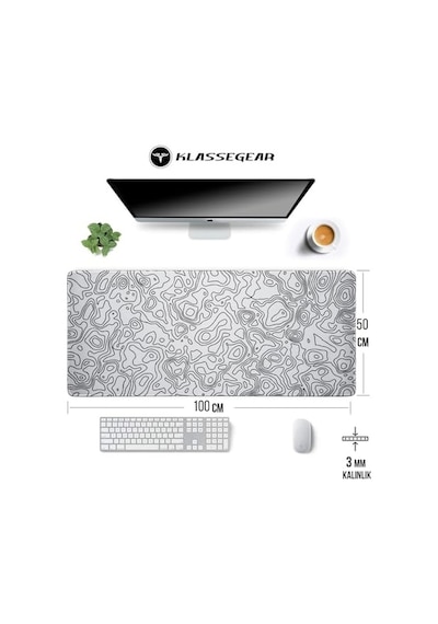 Klasse Pro - 4 Farklı Model Dikişli Kenar 100x50 Cm Oyuncu Gaming Mouse Pad White Map Lines