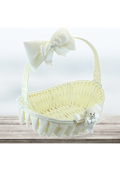 Saplı Oval Kumaş Süslü Sepet 41 Cm Büyük Boy Krem