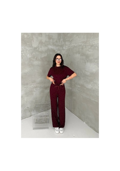 Asur Boutique Asur Butik Kadın Taşlı Bisiklet Yaka Alt Üst Takım Pantolonlu Şık Günlük Kombin Bordo Asur Boutique Asur Butik Kadın Taşlı Bisiklet Yaka Alt Üst Takım Pantolonlu Şık Günlük Kombin Bordo