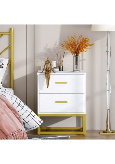 Lodovica Gold Metal Beyaz Komodin