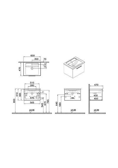 66414 VitrA Root Flat Tek Çekmeceli Lavabo Dolabı, 60 Cm, Parlak Beyaz Köşeli Lavabo Dahil Diğer 66414 VitrA Root Flat Tek Çekmeceli Lavabo Dolabı, 60 Cm, Parlak Beyaz Köşeli Lavabo Dahil Diğer