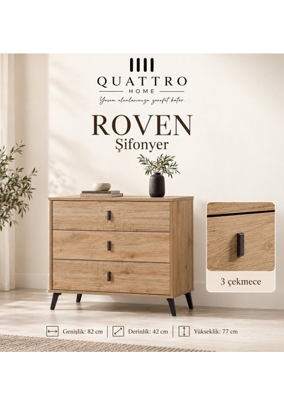 Roven 3 Çekmeceli Şifonyer Ahşap