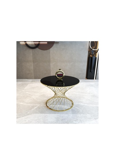Hasır Model Gold Metal Siyah Cam Orta Sehpa Metalik Hasır Model Gold Metal Siyah Cam Orta Sehpa Metalik