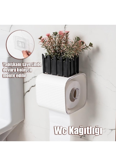 Porsima Yapışkanlı Banyo Tuvalet Kağıtlığı Wc Peçetelik Kağıtlık Tutucu Tuvalet Kağıt Organizeri Beyaz Diğer