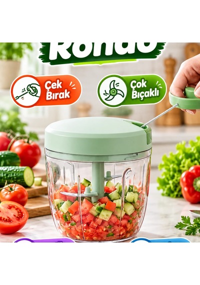 İpli Manuel Sebze Doğrayıcı Çek Bırak Mekanizmalı Çok Bıçaklı Rondo Renkli