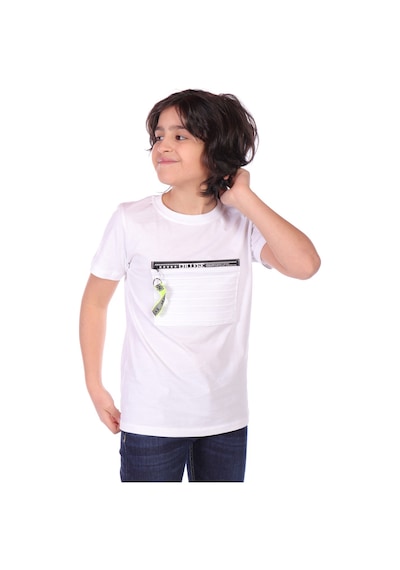 Toontoy Kids Toontoy Erkek Çocuk Önü Süs Fermuarlı Kol Kısmı Arma Detaylı Tişört Beyaz