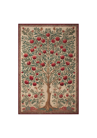 Pera 219 Bej Kırmızı Nar Ağacı Tasarım Halı İnce Kilim Halı Hol Yolluk Ev Oda Salon Halısı