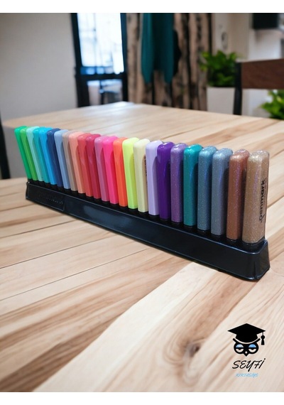 Penmark 24 Renk Plastik Standlı Fosforlu Kalem Seti İşaretleme Kalem Seti Highlighter Çok Renkli