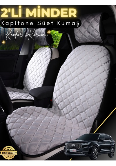 Chery Tiggo 8 Pro Uyumlu 2'li Süet Oto Koltuk Minderi Universal Hızlı Montaj Su Geçirmez A3 Gri