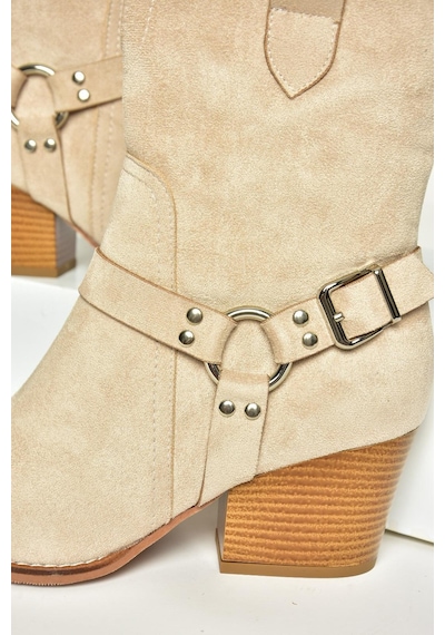 Fox Shoes T296094002 Bej Süet Kovboy Model Kalın Tabanlı Kadın Bot Bej-süet Bej
