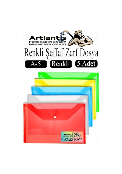 A5 Çıtçıtlı Dosya Şeffaf Renkli Zarf Dosya 5 Renk 17x22 Cm Çıt Çıtlı Dosya Su Geçirmez 50 Yaprak Kapasiteli